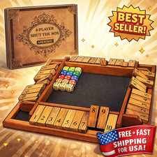 Shut The Box Dice Game 4 Player Wooden Board Family Party Pub 12 Numbers Fun