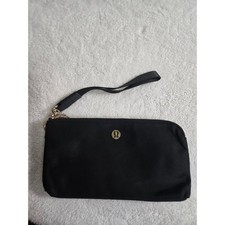 Lululemon Black Nylon Wristlet Pouch Gold Hardware Card Slots Wallet Clutch