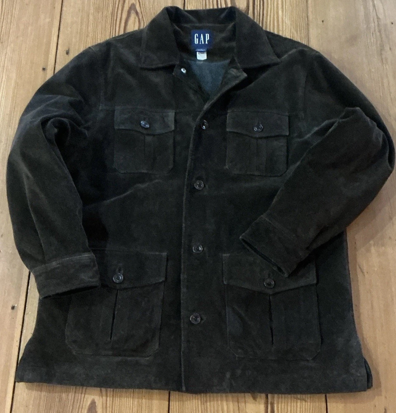 Vtg 90s/Y2K Gap “Blue Label Era” Split-Suede Relaxed-Fit Leather Jacket Mens L - product detail image 3