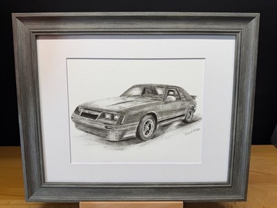 Drawing of a 3rd Generation Ford Mustang Fox Body Graphite Pencil Sketch Picture