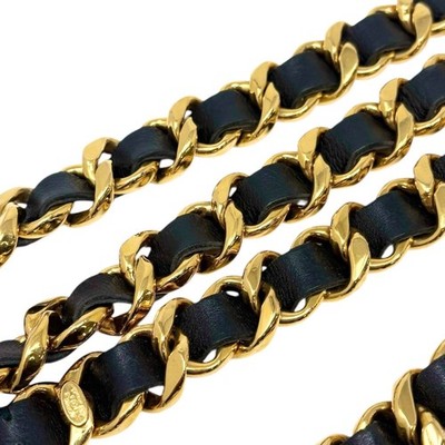 CHANEL Vintage 93A Jumbo CC Logo Metal Gold Chain Belt Leather