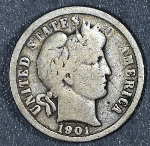 1901-O 10C BARBER SILVER DIME KM#113 Circulated A6307