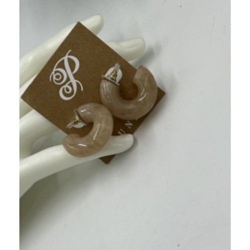 Plunder Marbled Light Brown Tan Acrylic Chunky Hoops Earrings 1 " (new) - Picture 2 of 5