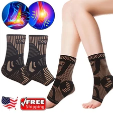 2x Copper Ankle Brace for Men & Women Ankle Compression Sleeve Support Foot Pain