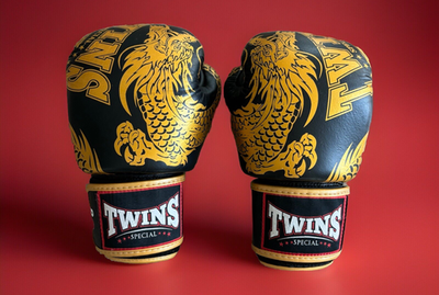 Twins Special Muay Thai Gloves | 8 oz | Sparring Gold Dragon From