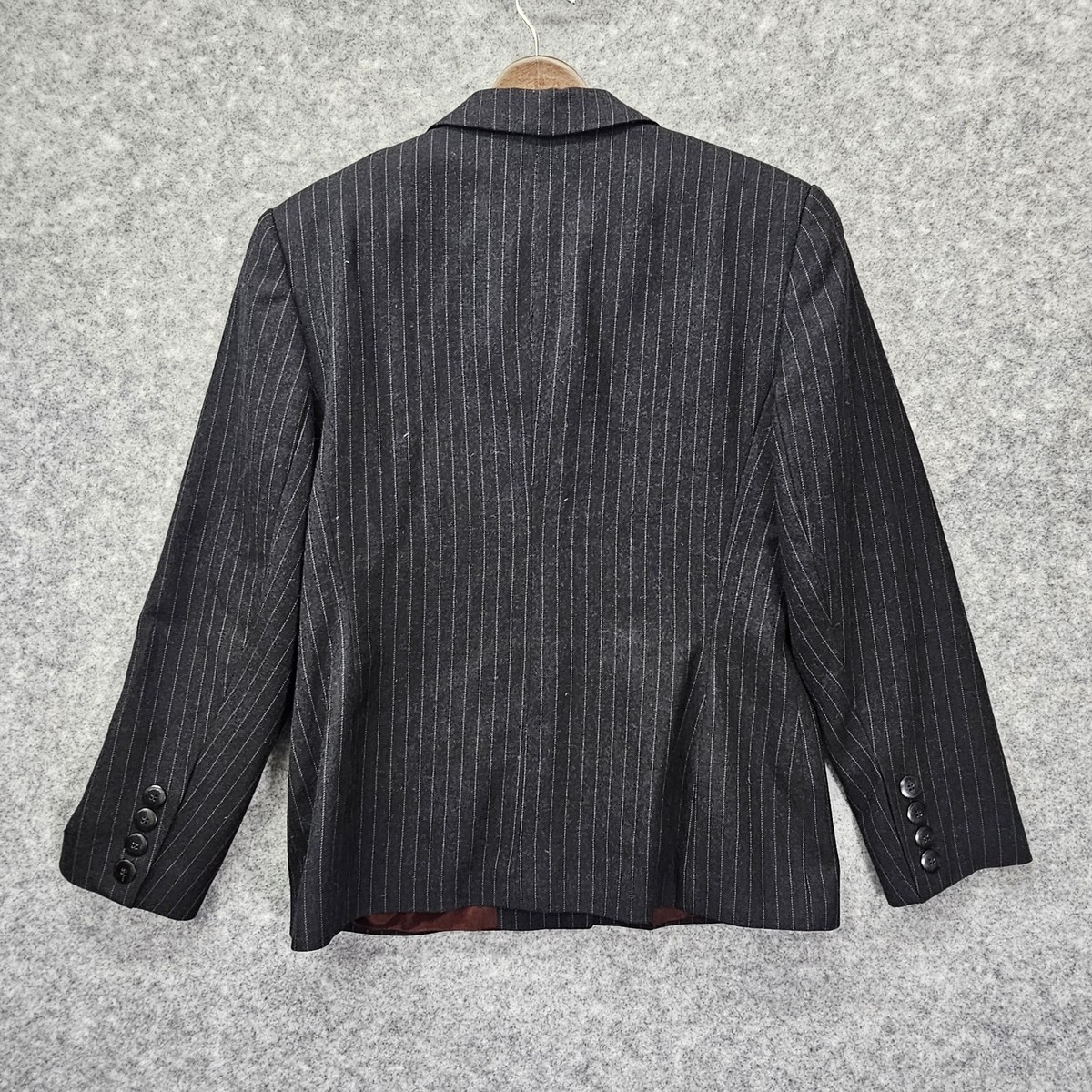 GIORGIO SANT ANGELO Blazer Womens 10 M Black Pinstriped Wool VTG 