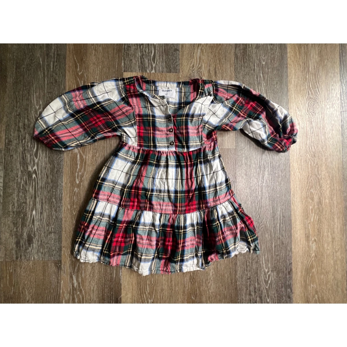 holiday plaid maxi dress Red Tartan Long Sleeve Tunic Flare Dress Red Tartan Plaid / XL / H23603 main image 1