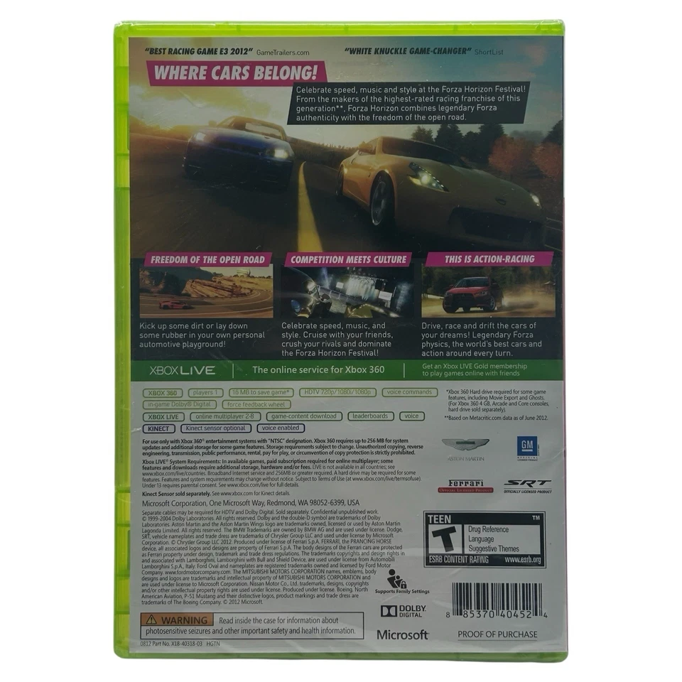 Forza Horizon (Microsoft Xbox 360, 2012) Brand New Factory Sealed Game - Image 2 of 4