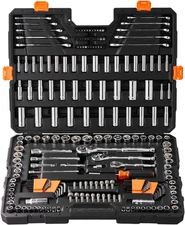 Mechanics Tool Set, 205 Pcs SAE and Metric Sockets, 1/4" 3/8" 1/2" Drive Deep an