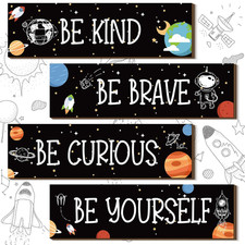 4 Pcs Space Room Decor for Kids Teen Boys Inspirational Outer Space Wall Art Dec