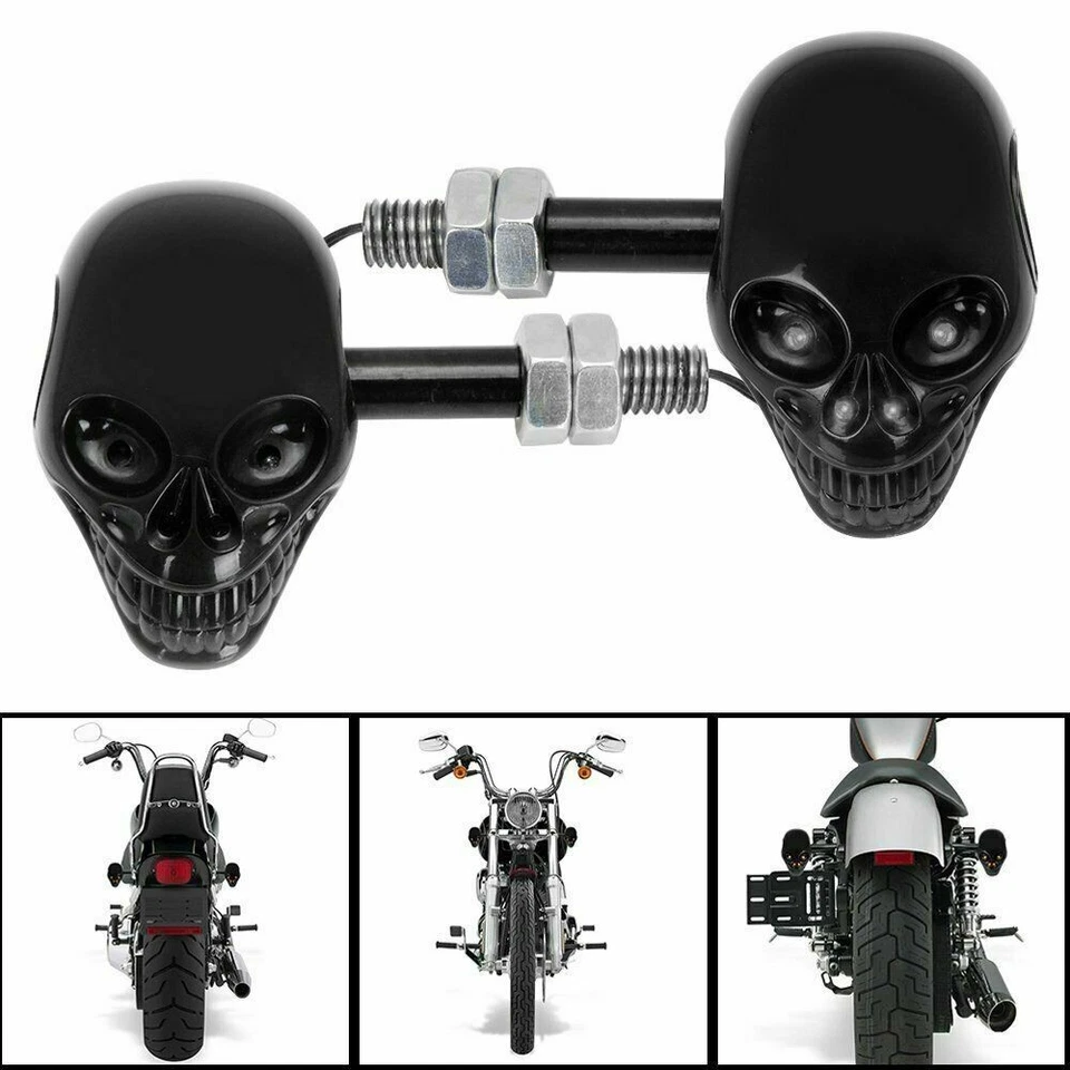 4Pcs Black Skull Motorcycle LED Turn Signals Lamp For Harley / Ducati / BMW . Foto 2 de 4