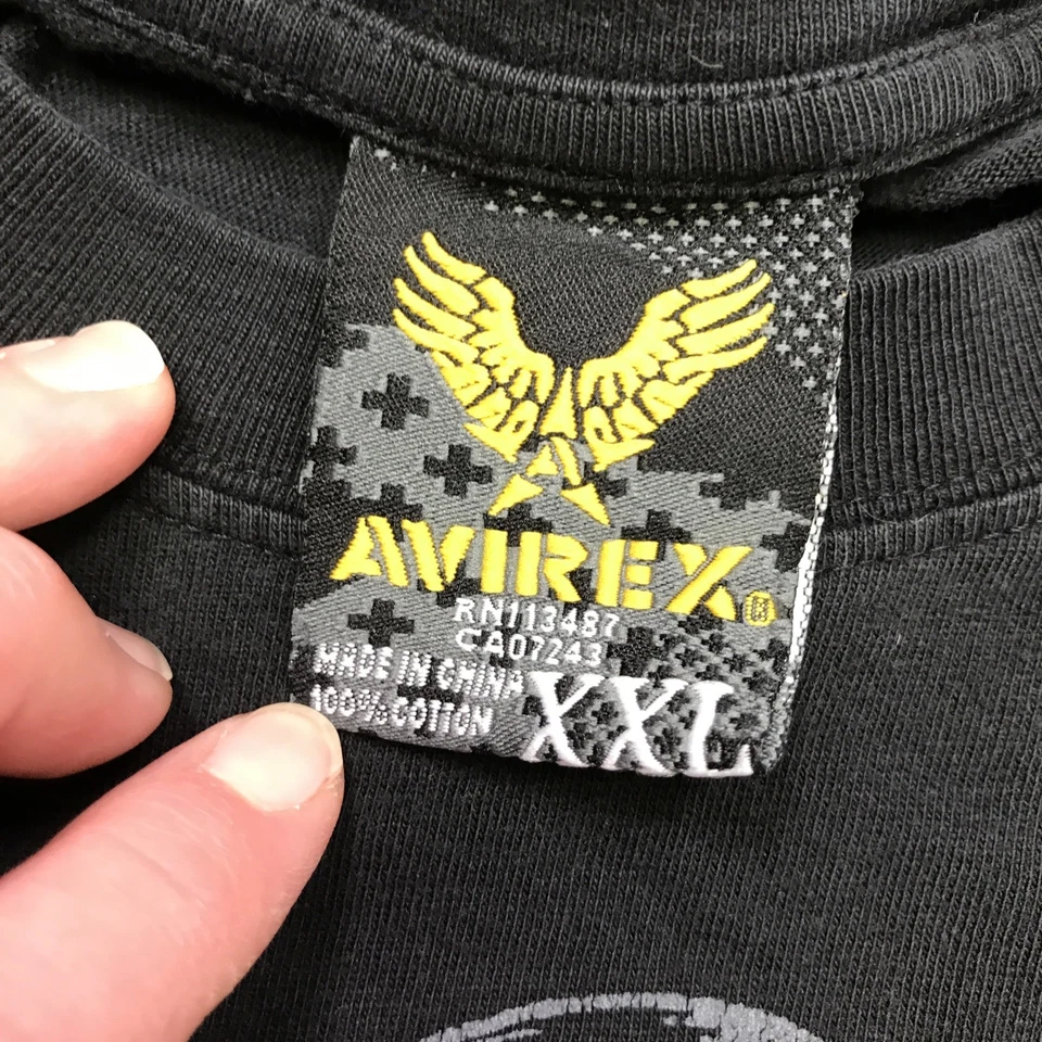 Vintage Avirex Y2K T Shirt Mens 2XL Black Silver Red Crest Gothic Style Cotton - Image 4 of 4