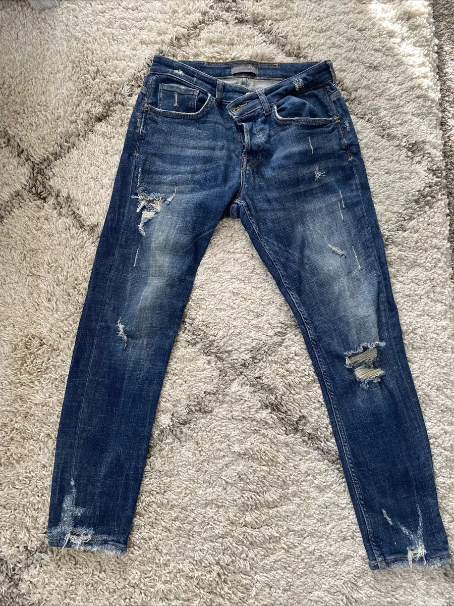 ZARA Distressed Blue Wash Denim Jeans US 32in