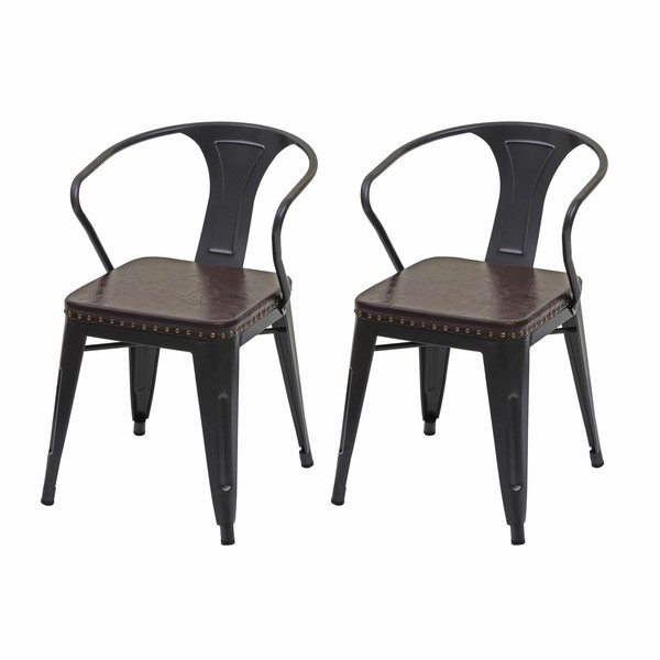 2Er-Set Stuhl Hwc-H10D, Esszimmerstuhl, Metall Kunstleder Gastro, Schwarz-Braun-image