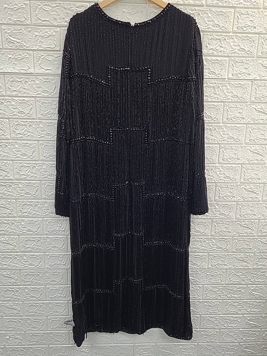 New ASOS Design Long Sleeve Bead Embellished Shift Midi Black Dress Size 14  | eBay