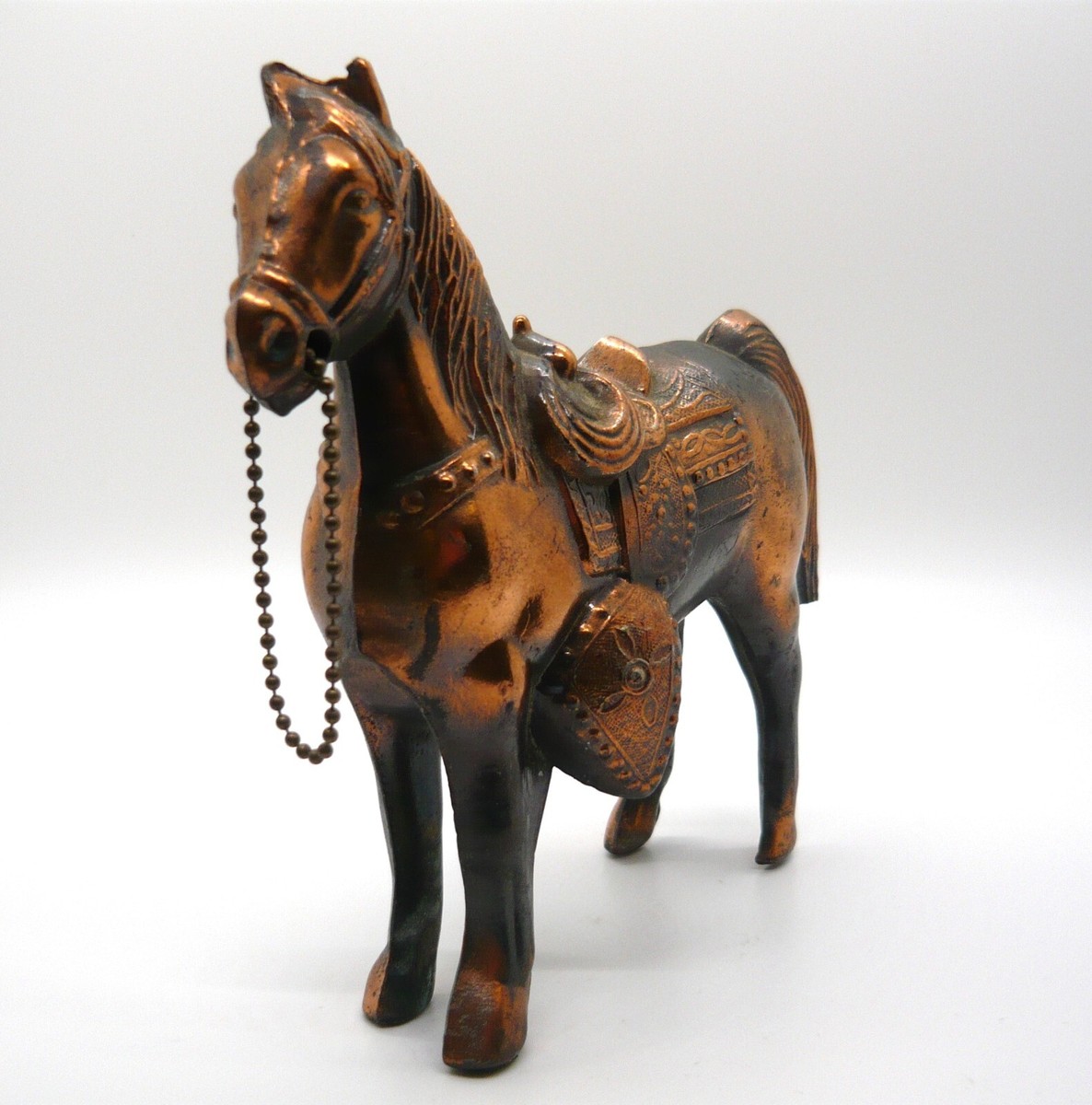 Vintage Copper Colored Finish Metal Carnival Prize Horse w/Saddle