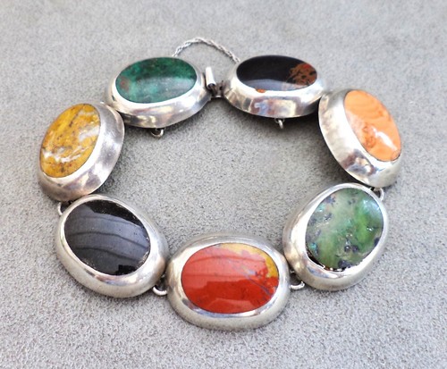 Bracelet Large En Argent Sterling Et Turquoise - Fait Main à Taxco (Mexique), Vintage, TMB