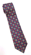 FERRELL REED Men's 100% Silk Necktie USA Designer Geometric Red/Blue/Gold GUC