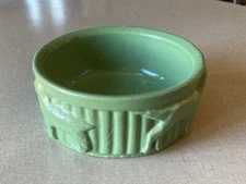 Vintage ROSEVILLE Robinson Ransbottom RRP Co Ohio USA Green Dog Bowl Pottery VTG