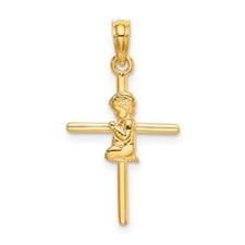10K Yellow Gold Praying Boy Cross Pendant