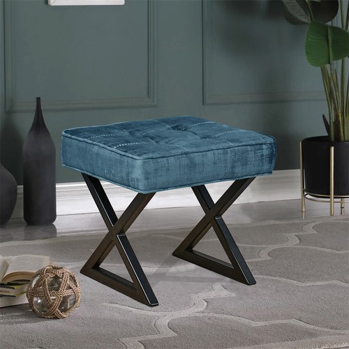 Taburete otomano tapizado de terciopelo para pies asiento de tocador con moderno metal X-Pag 17"" H - Imagen 83 de 107