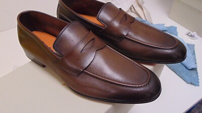 SANTONI LOAFERS 42.5 GENUINE LEATHER 690.00 AUTHENTIC CARD SAN-0108K