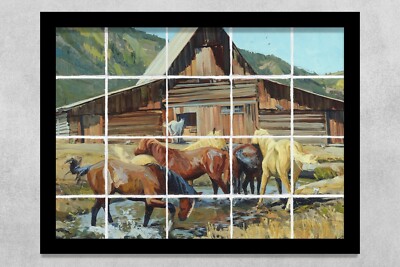 ready to hang ceramic tile kitchen backsplash. horse ranch western log cabin