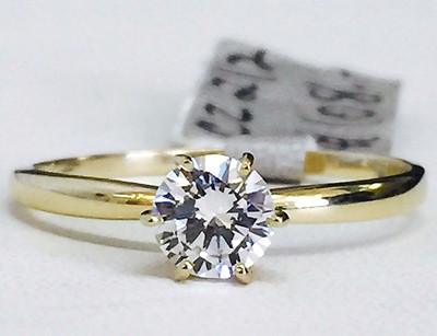 Solid Yellow Gold 14K Classic Cubic Zirconia Solitaire Engagement Ring ...