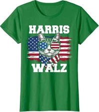 Harris Walz Funny Childless Cat Lady USA Flag Ladies' Crewneck T-Shirt
