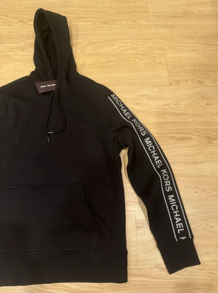 Michael Kors Men's Tape Sleeve Logo Cotton Blend Sweatshirt Hoodie Black S-XL - Image 4 of 4