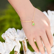 August Birthstone Bracelet, Light Green Crystal, Gold or Silver Adjustable Chain
