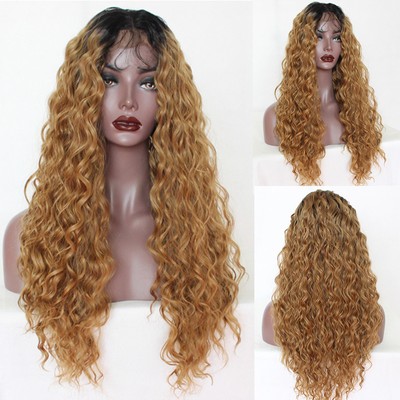 Ombre Color Loose Curly Synthetic Hair Wig High Density Lace Front