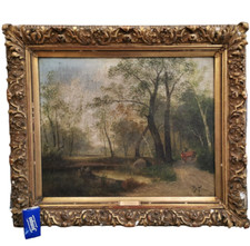 E. THEODOR PAIER Holzfuhrwerk im Wald Ölgemälde Öl auf Leinwand 55x69cm Theodore