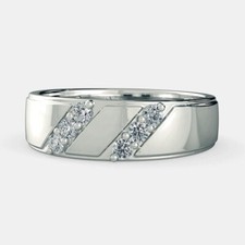 Shiny Round Cut Natural Real Diamond Men's Wedding Band In Pure 10K White Gold