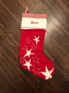 New Pottery Barn Kids Red Quilted Gingham Stars Christmas Stocking