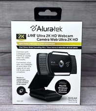 NEW Aluratek Ultra 2K HD Webcam Autofocus Camera Stereo Noise Cancelling AWC2KF