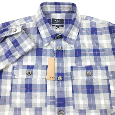 $270 APC Surchemise Bastian Purple & Gray Plaid Button Up Shirt Mens Medium