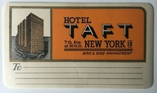 Vintage Hotel Taft NYC 7th Ave 50th Street New York Mailing Label sticker