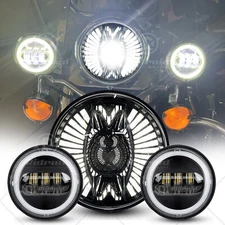 7" LED Headlight + 4.5" Fog Passing Lights For Harley Davidson Touring Road King