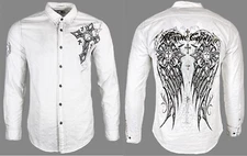 Xtreme Couture by Affliction Men's Button Down Shirt DARKNESS White Biker