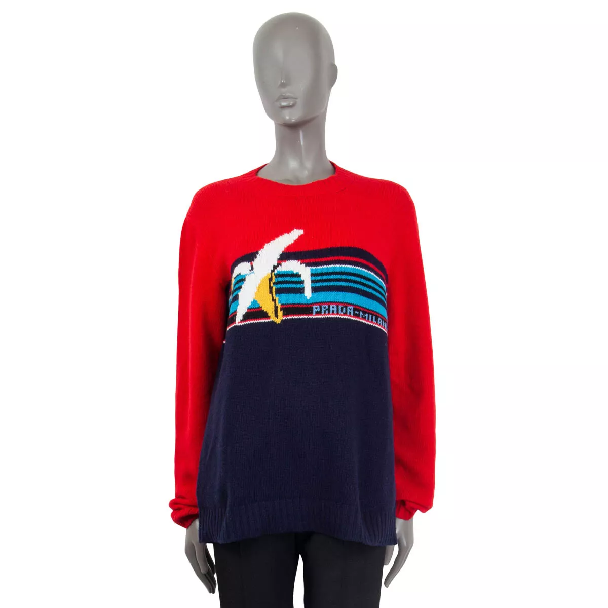 66231 auth PRADA blue red wool 2018 BANANA Crewneck Sweater 44 L