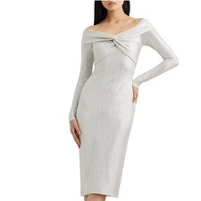 Lauren Ralph Lauren Black Label Metallic Off The Shoulder Sheath Dress Size 10