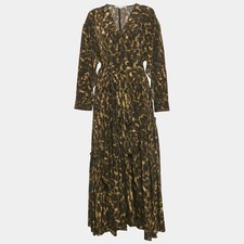 Stella McCartney Green Abstract Print Silk Flare Dress S