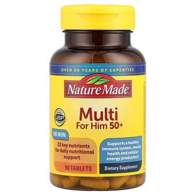 Nature Made Multi For Him 50  No Iron 90 Tablets Gluten-Free, Iron-Free, No