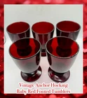 Set of 5 Vintage Anchor Hocking Royal Ruby Red Tumblers NICE!