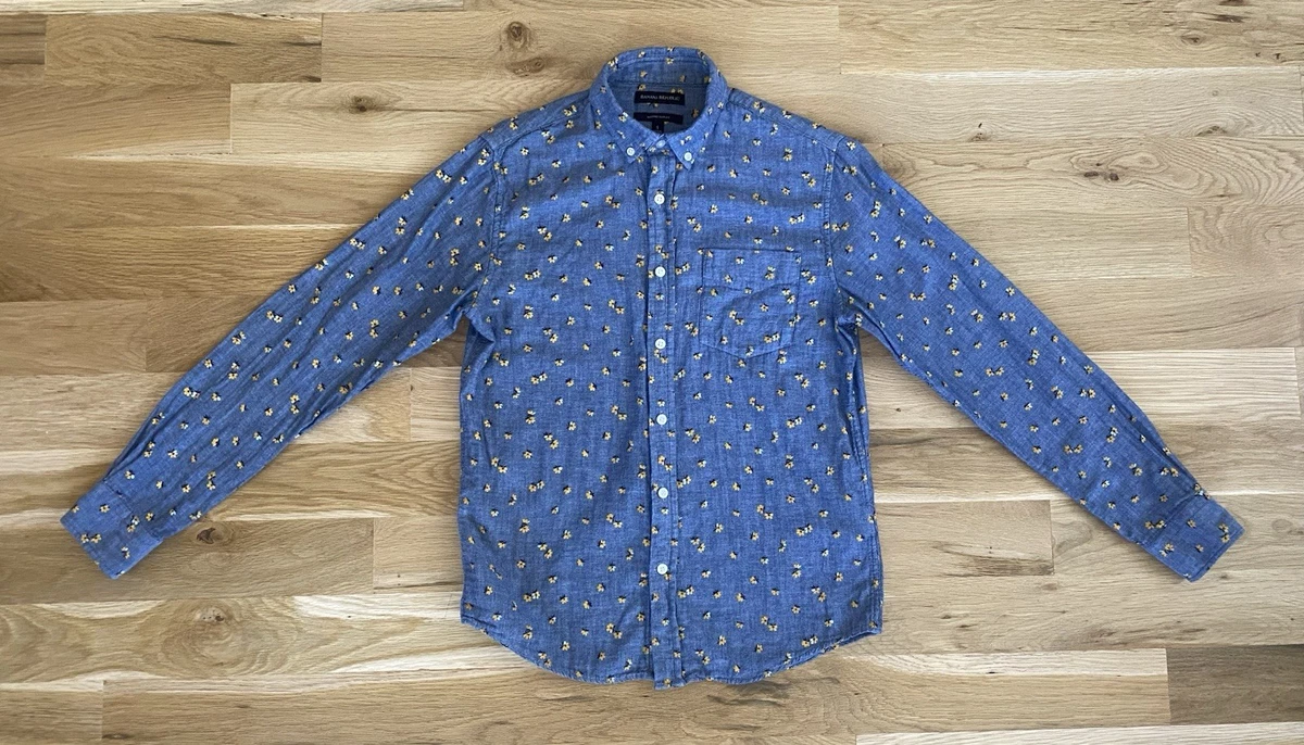 Chemise Banana Republic Homme Taille L - Bleu à Motif Floral - Manches Longues - Occasion