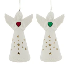 Light Up Porcelain Angel Ornament Set Embracing Hearts May Birthstone