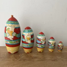 Vintage Russian Nesting Dolls Matryoshka - Santa Claus Nicholas - 5 Wooden Dolls