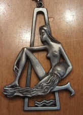 Vintage Cathedral Genuine Pewter Astrology Zodiac Sign Aquarius Necklace 1970s
