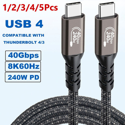 USB-C to USB-C USB4 Cable 40Gbps 240W PD 8K Video Braided Charging Cable 3.3FT